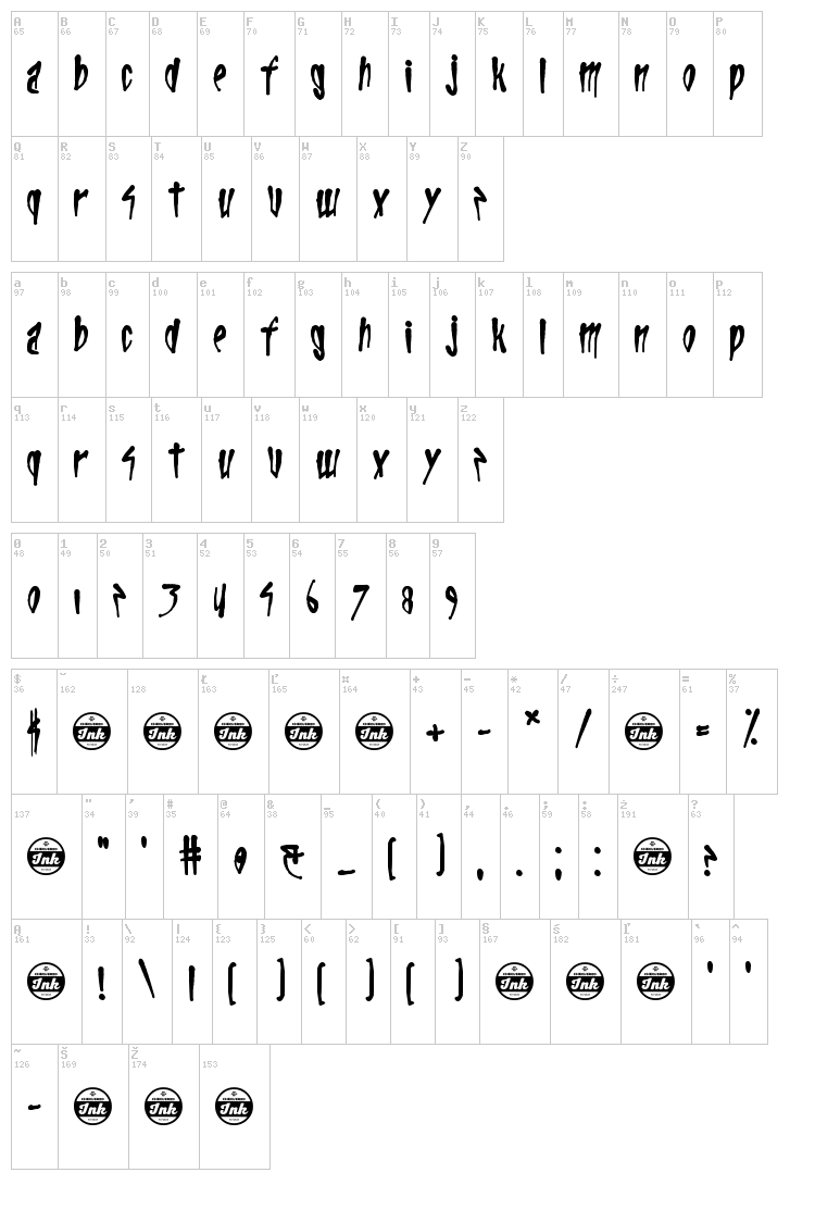 Life In The Fast Lane font map
